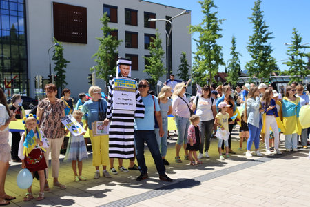 Schwabisch Gmund, Germany - July 2, 2022 Protesting on the street in the city of Schwabisch Gmundのeditorial素材