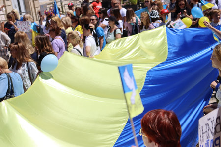 Schwabisch Gmund, Germany - July 2, 2022 Protesting on the street in the city of Schwabisch Gmundのeditorial素材