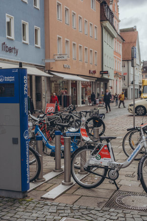 Schwabisch Gmund,Germany -February 23, 2024 : Bicycle rent on the main square of the cityのeditorial素材