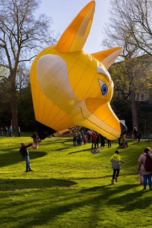 Ludwigsburg, Germany - March 23, 2024:A man inflates a balloon at a balloon festivalのeditorial素材