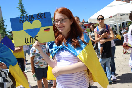 Schwabisch Gmund, Germany - July 2, 2022 Protesting on the street in the city of Schwabisch Gmundのeditorial素材