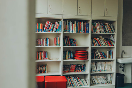 Schwabisch Gmund, Germany-November 12,2022: School library in a German school