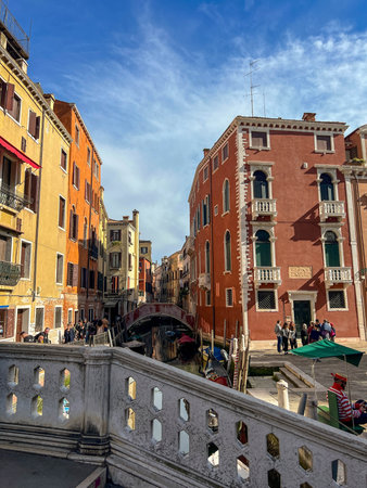 Venice, Italy - april 2,2023: Venice Grand Canal, tourists riding gondolasのeditorial素材
