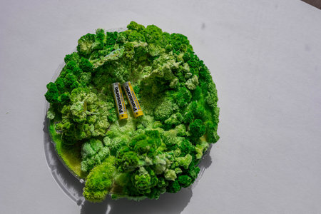 Kiew, Ukraine - April 10, 2024: Panasonic batteries on the green grass.のeditorial素材