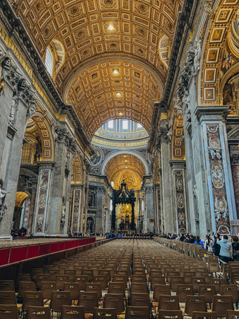 Rome, Italy - April 2, 2023. The interior domes of the chapels of St. Peters Basilica, Vatican, St....