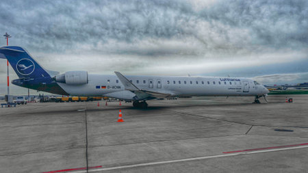 Germany, Stuttgart - May 3, 2024. Lufthansa plane at the airport in Germany