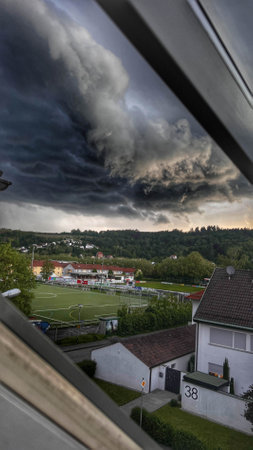 Germany,Schwabisch Gmund-May 3,2024:blue cloudy sky before thunderstormのeditorial素材