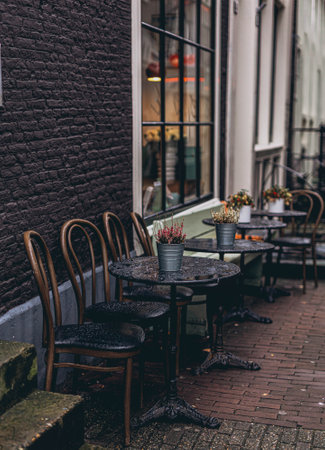 Picturesque autumn scene of Amsterdam, Netherlands. Famous Dutch channels and great cityscape.の写真素材