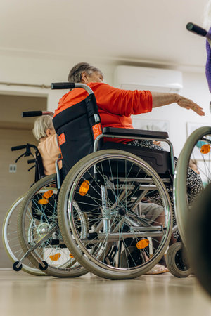 Group of elderly people in a nursing home spending time
