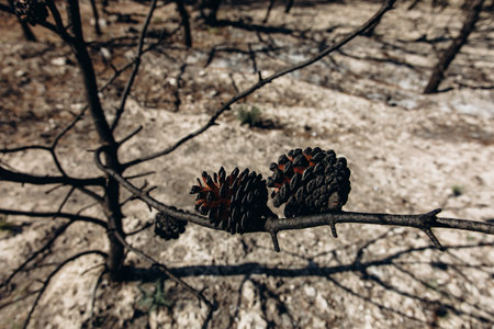 Giraffe eating from tree near a lake with forest in the background. Wildlife scene in naturalistic safari environment on a sunny day. High quality photoの写真素材