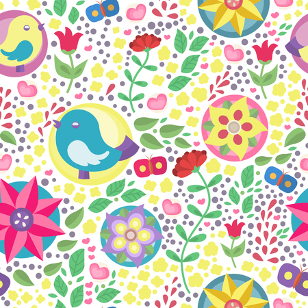 Seamless pattern with birds and flowersのイラスト素材
