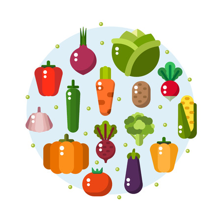 Vector collection of fresh healthy vegetables made in flat style. Healthy lifestyle or diet design elementのイラスト素材