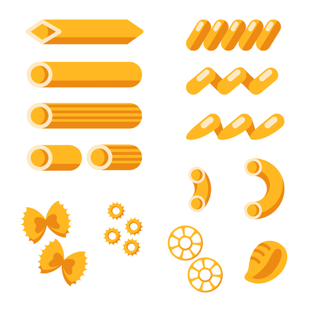 Set of pasta shapes. Pasta collection. Vector illustration set of different types of pastaのイラスト素材