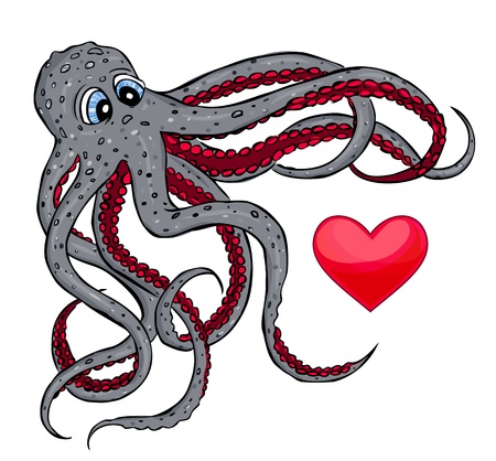 illustration of octopus catching  heartのイラスト素材