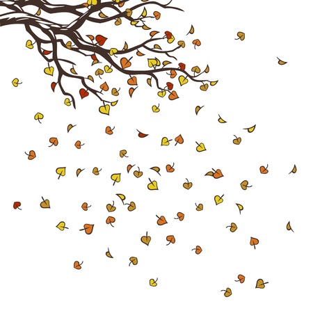branches with falling autumn leaves over white backgroundのイラスト素材