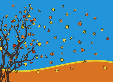 trees with falling autumn leavesのイラスト素材