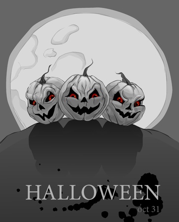 Halloween background with pumpkins and full moonのイラスト素材