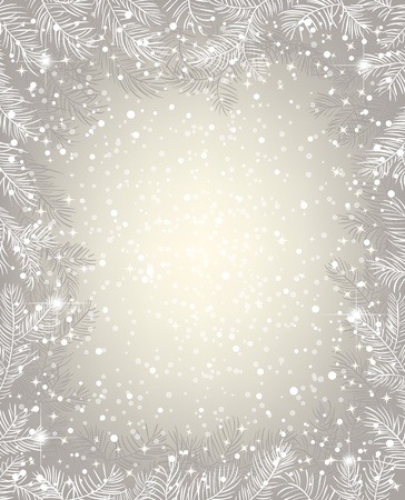Frame of fir branches and falling snowのイラスト素材