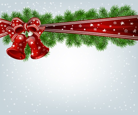 Christmas bells, fir branches and ribbonのイラスト素材