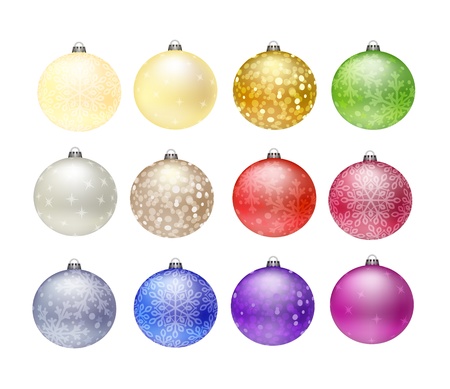 12 Christmas baubles isolated on whiteのイラスト素材