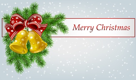 Christmas bells, fir branches and ribbonのイラスト素材