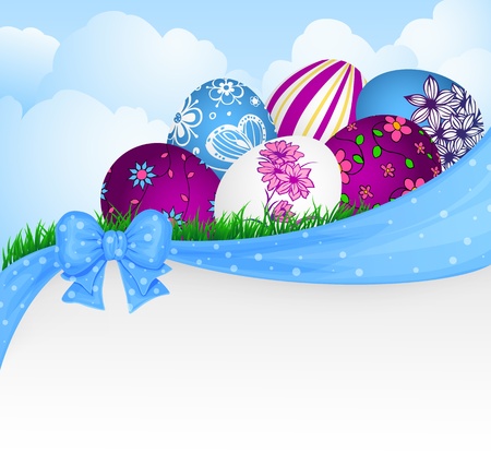 Spring background with  Easter eggs and ribbonのイラスト素材