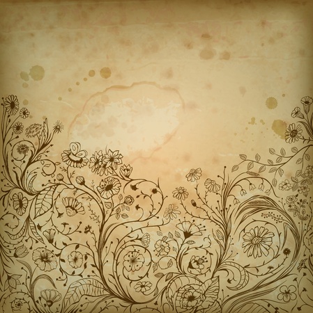 Grunge floral background with different type of flowersのイラスト素材