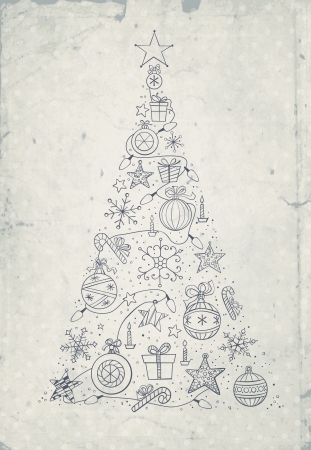 Hand -drawn Christmas tree on grunge backgroundのイラスト素材