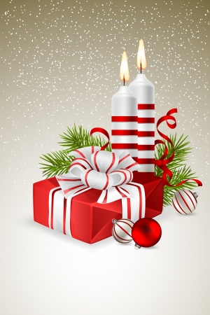 Christmas background with Christmas gift, candles and fir branchesのイラスト素材