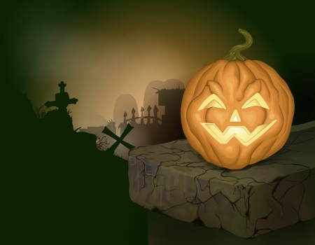 Halloween background with pumpkin and graveyardのイラスト素材