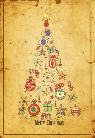Hand -drawn Christmas tree on grunge backgroundのイラスト素材