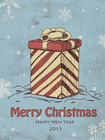 Hand drawn Christmas background with gift and falling snowのイラスト素材