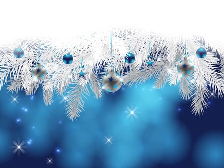 Fir branches decorated with Christmas baubles, stars and garlandsのイラスト素材