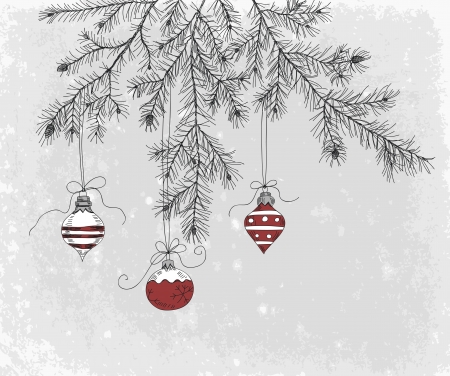 Hand drawn fir branch with Christmas decorationのイラスト素材