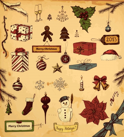 Hand drawn collection of Christmas related objectsのイラスト素材