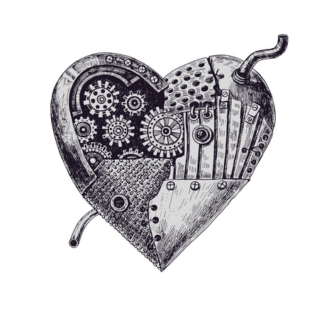 Hand drawn illustration of mechanical heartのイラスト素材