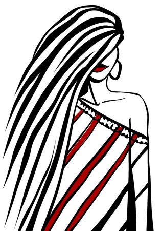 Fashion girl with long hair and striped blouseのイラスト素材