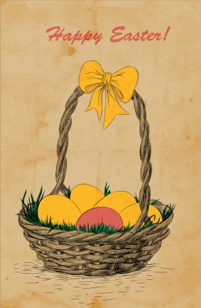Hand-drawn basket with Easter eggs のイラスト素材