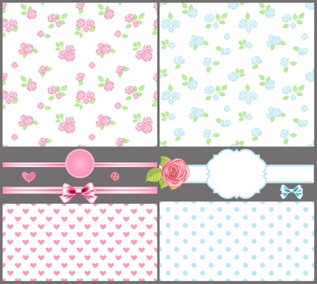 Set of 4 patterns, bows and labels for your romantic designのイラスト素材