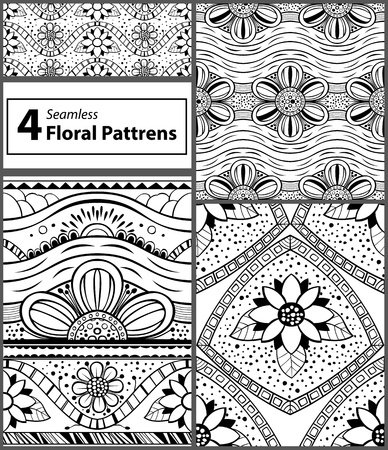 Collection of 4 seamless floral patternsのイラスト素材