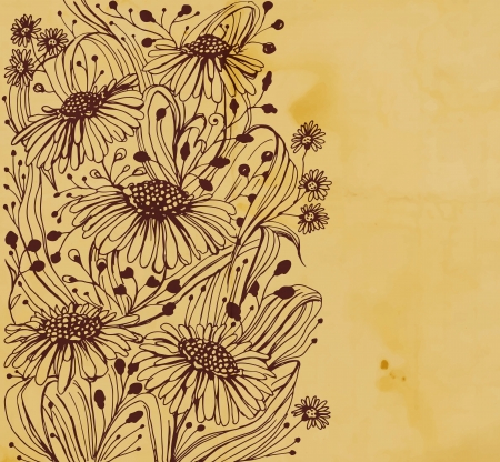 Grunge background with hand-drawn daisiesのイラスト素材