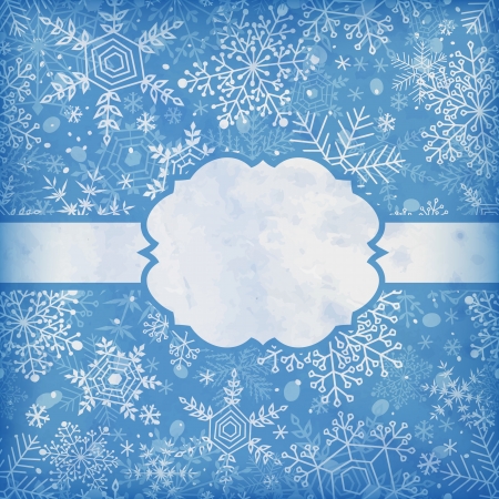 White label and ribbon on blue snowflake patten with old paper texture, Christmas illustration    のイラスト素材