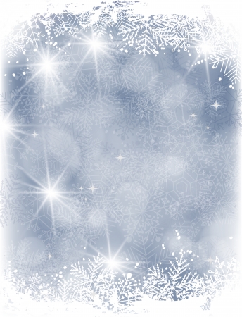 Blue Christmas background with falling snow and lights and grunge  frame of snowflakesのイラスト素材