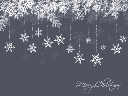 Winter background, fir branches decorated with snowflakes on blue background, Christmas illustrationのイラスト素材