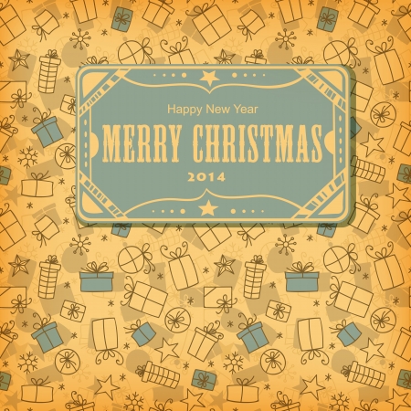 Hand drawn label on  seamless pattern with gifts, stars and snowflakes, Christmas cardのイラスト素材