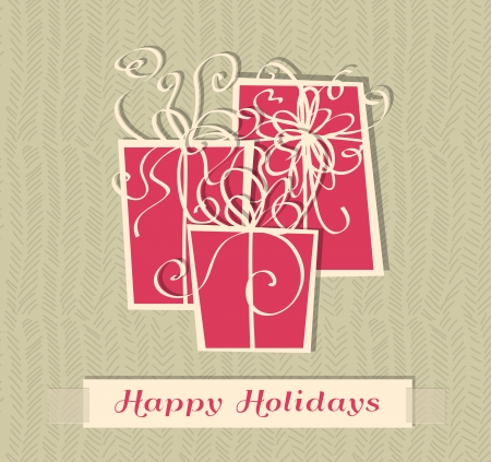  Christmas illustration with 3 stylized paper gifts on textured backgroundのイラスト素材