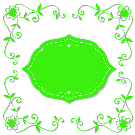  St. Patrick day card, green paper floral frame with clovers on white  background and green labelのイラスト素材