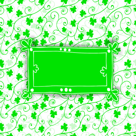 St. Patrick day card, hand- drawn green paper label on floral pattern with clovers のイラスト素材
