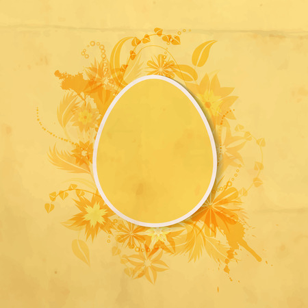 Paper card in shape of egg on floral background with old paper texture.のイラスト素材