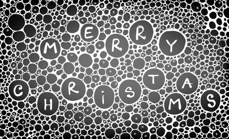Christmas card. Many hand drawn circles in various size and Merry Christmas lettering on chalkboard background.  Vector illustration contains gradient meshes.のイラスト素材
